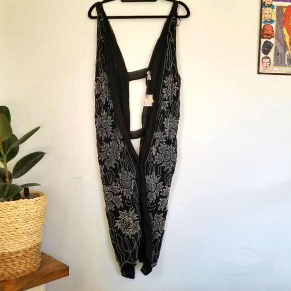 Foley + Corinna Beaded Floral Silk Cardigan Draped Open Front Vest XS - Picture 2 of 9